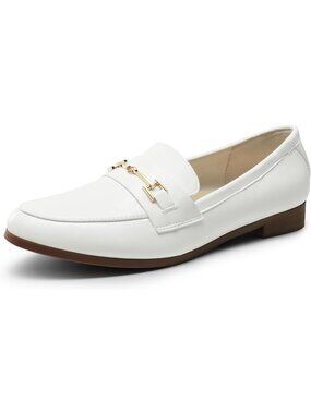 DREAM PAIRS Women's White Comfortable Classic Office Work Flat Loafer Shoes